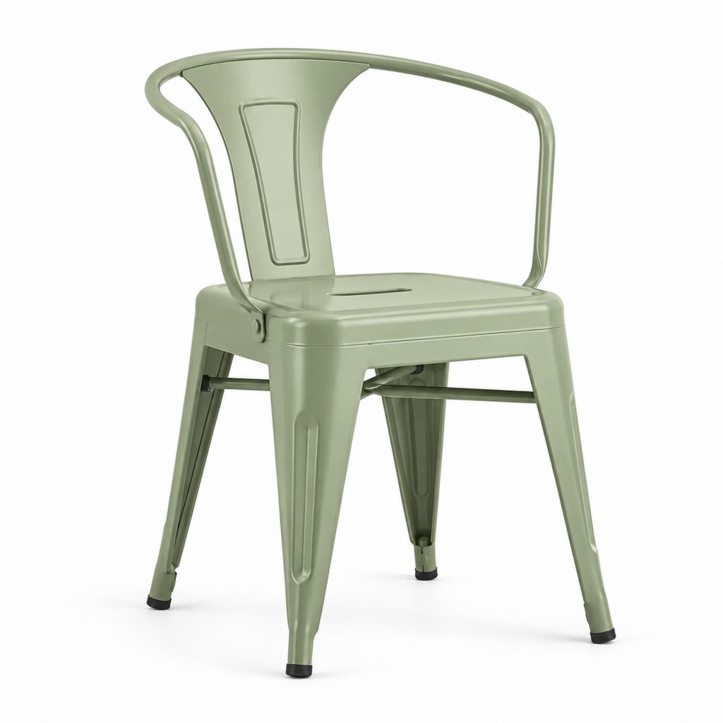 Chaise de salle à manger empilable vert sauge en acier avec assise carrée 45 x 50 x 85 cm