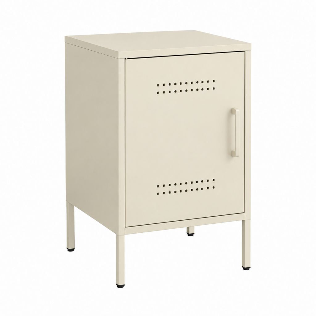Table de chevet à porte en acier thermolaqué beige 40 x 35 x 60 cm