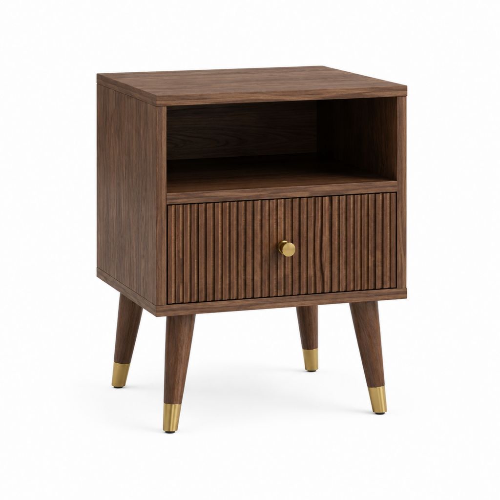 Table de chevet avec rangement noyer en panneaux MDF plaqués forme rectangulaire 45 x 40 x 60 cm