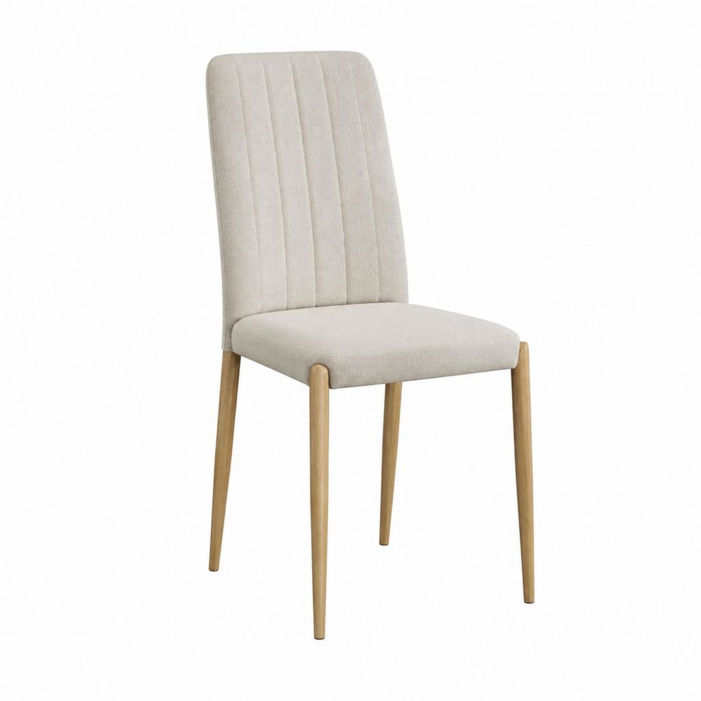 Chaise de salle à manger beige en polyester et hêtre massif dossier rectangulaire 45 x 55 x 95 cm