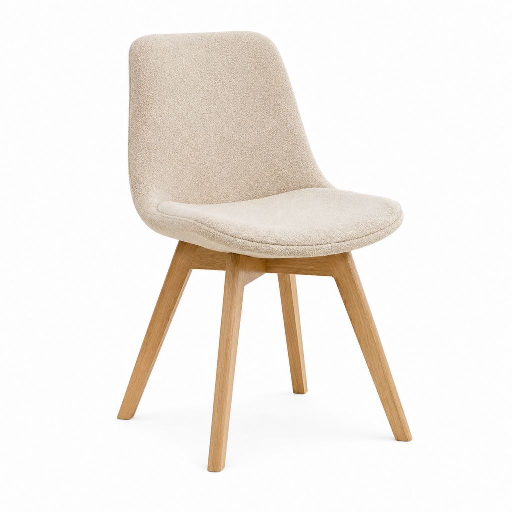 Chaise de salle à manger beige en polyester bouclette avec pieds en chêne massif 48 x 55 x 82 cm