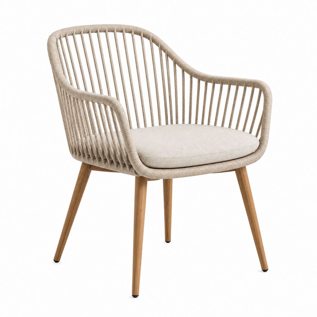 Chaise de salle à manger avec accoudoirs beige en corde de polypropylène et bois d'acacia 58 x 57 x 78 cm
