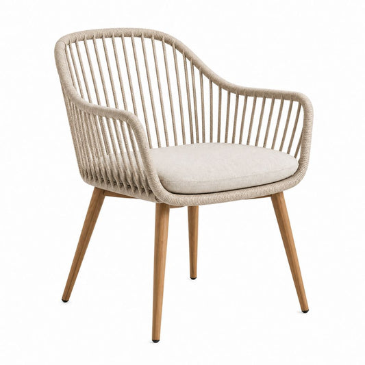 Chaise de salle à manger avec accoudoirs beige en corde de polypropylène et bois d'acacia 58 x 57 x 78 cm