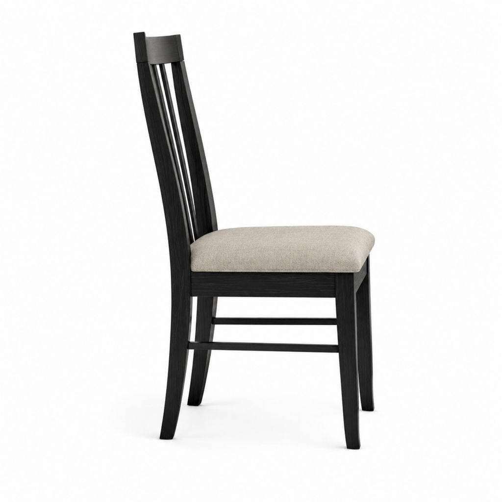 Chaise de salle à manger noire en bois d'hévéa massif avec assise beige rembourrée 45 x 55 x 102 cm