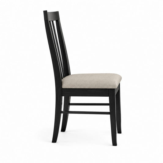 Chaise de salle à manger noire en bois d'hévéa massif avec assise beige rembourrée 45 x 55 x 102 cm