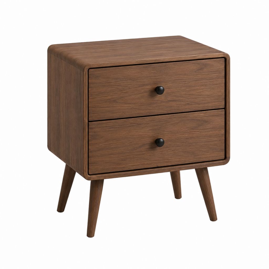Table de chevet rectangulaire 2 tiroirs noyer en panneaux MDF plaqués 50 x 40 x 55 cm