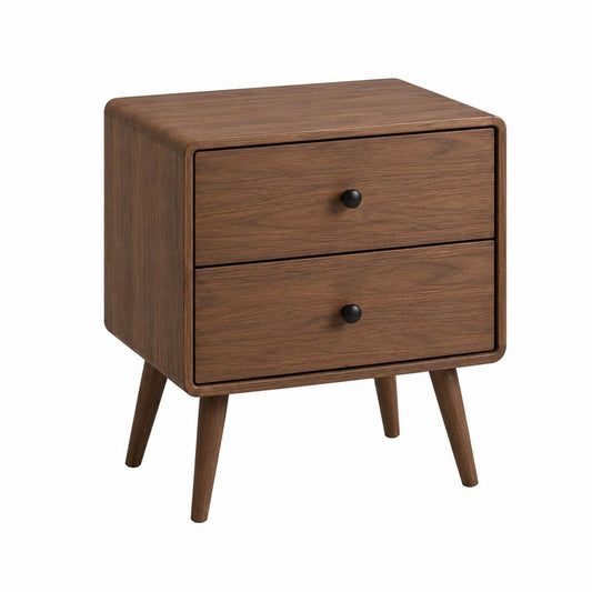 Table de chevet rectangulaire 2 tiroirs noyer en panneaux MDF plaqués 50 x 40 x 55 cm