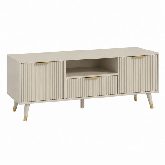 Meuble TV 3 portes beige en panneaux MDF rectangulaire 140 x 40 x 60 cm