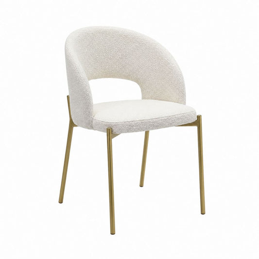 Chaise de salle à manger crème en polyester bouclé avec pieds en acier doré 56 x 58 x 82 cm