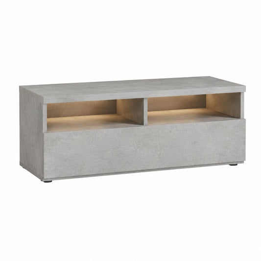 Meuble TV gris béton en panneaux de particules avec éclairage 120 x 40 x 45 cm