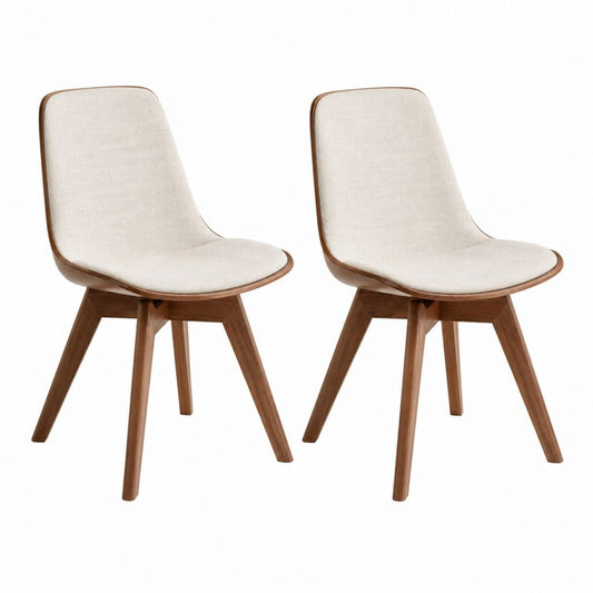 Lot de 2 chaises de salle à manger beige en polyester et bois massif de noyer à dossier incurvé 48 x 55 x 82 cm