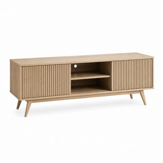 Meuble TV rectangulaire chêne clair en panneaux MDF 160 x 40 x 60 cm avec 2 portes coulissantes
