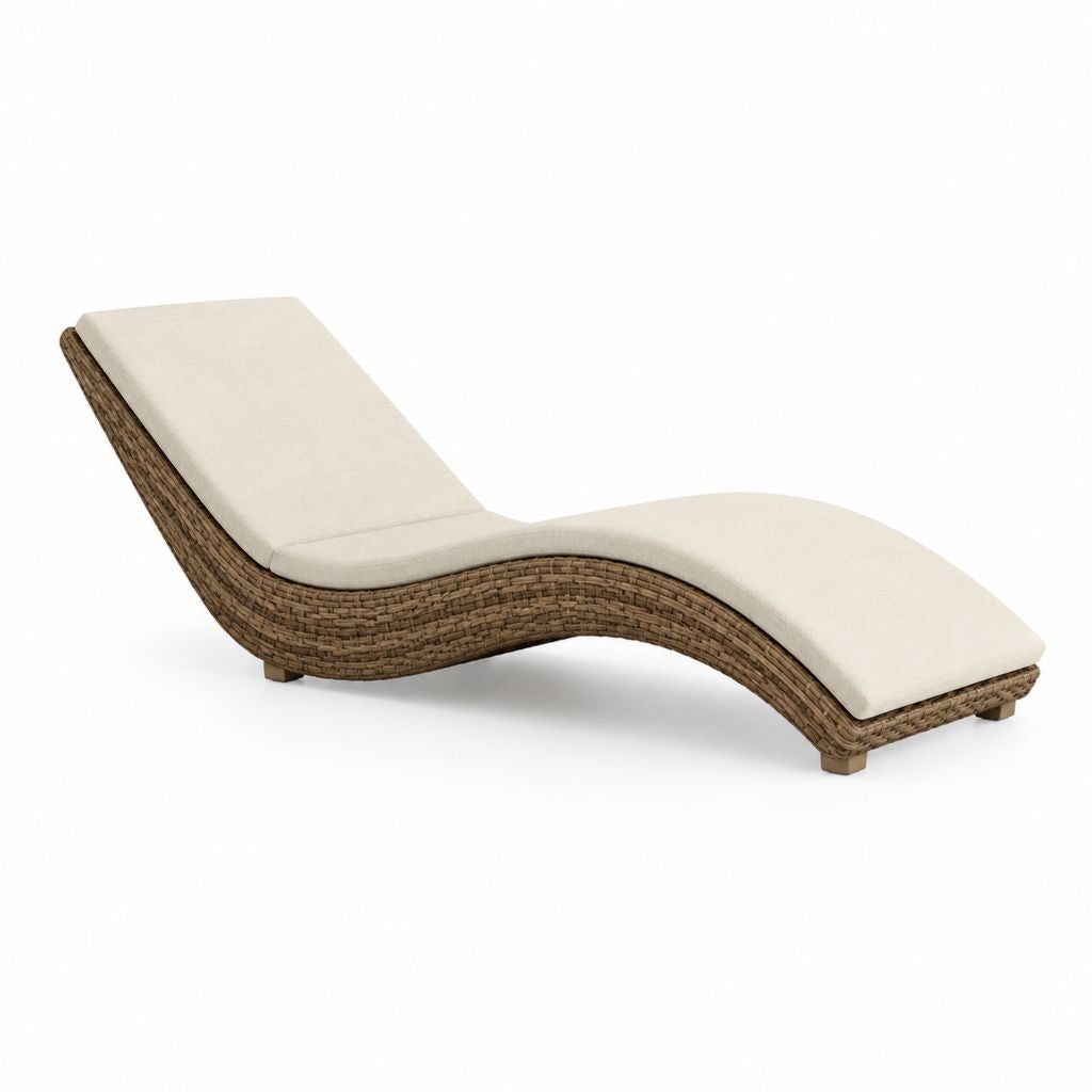 Bain de soleil ondulé beige et brun en résine tressée PE avec coussin 200 x 70 x 35 cm