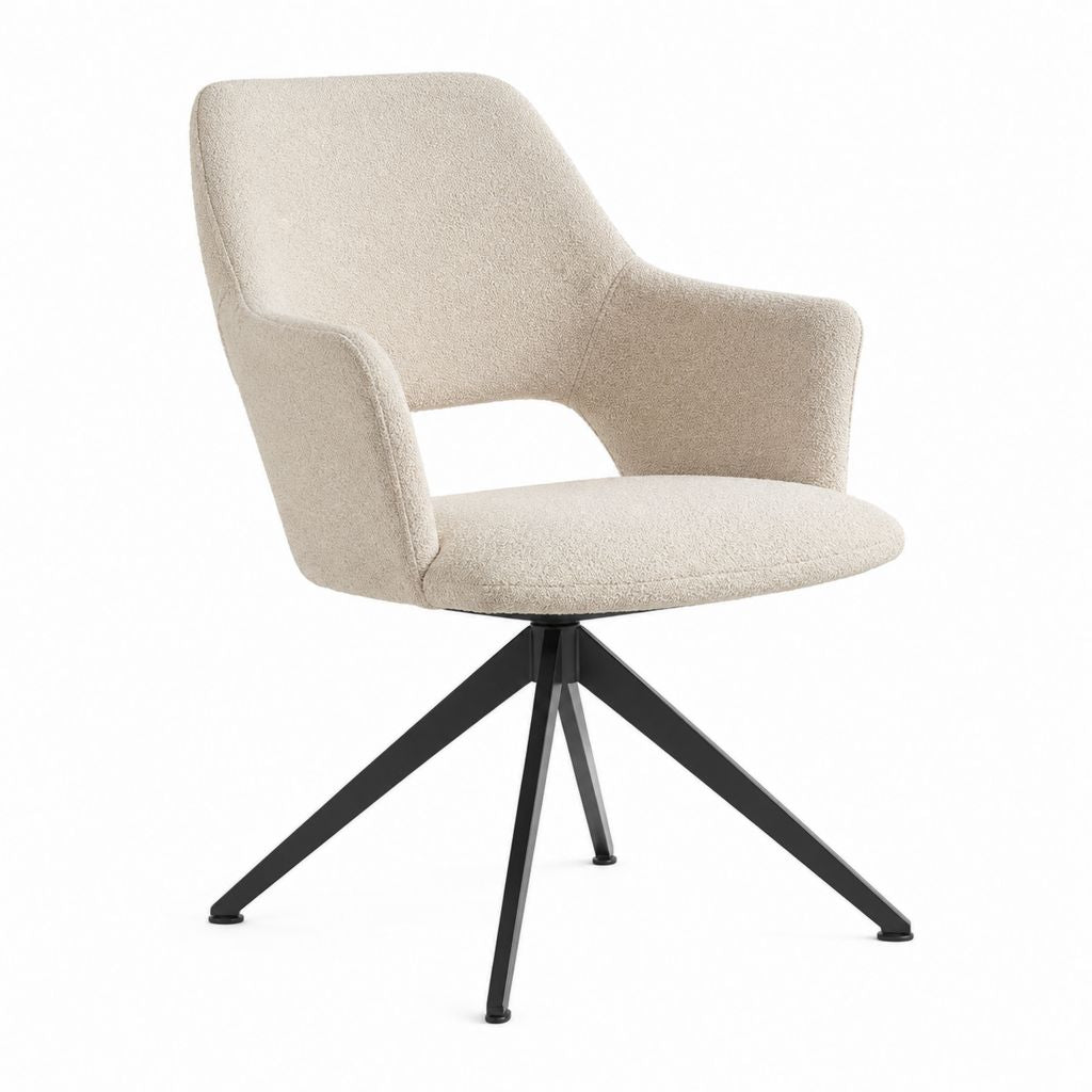 Chaise de salle à manger pivotante beige en polyester bouclette avec accoudoirs base en acier 60 x 63 x 84 cm