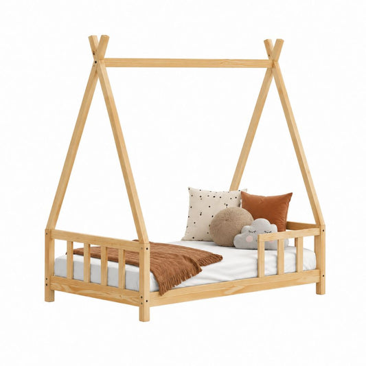 Lit cabane enfant en pin massif naturel forme tipi 90 x 200 cm