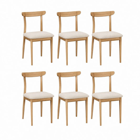 Lot de 6 chaises de salle à manger beige et naturel en bois massif d'hévéa avec assise rectangulaire rembourrée 45 x 52 x 78 cm