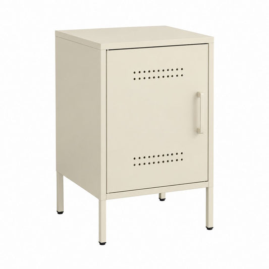 Table de chevet à porte en acier thermolaqué beige 40 x 35 x 60 cm