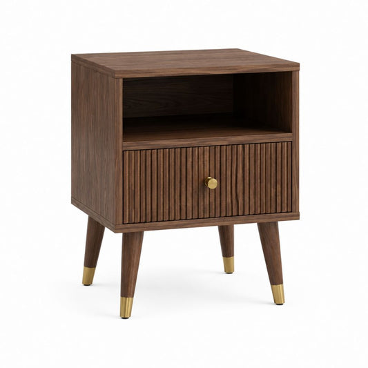 Table de chevet avec rangement noyer en panneaux MDF plaqués forme rectangulaire 45 x 40 x 60 cm