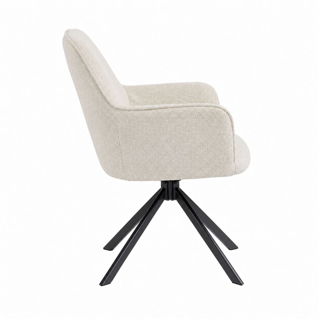 Chaise de salle à manger pivotante forme enveloppante beige en polyester bouclette piètement en acier noir 60 x 62 x 84 cm
