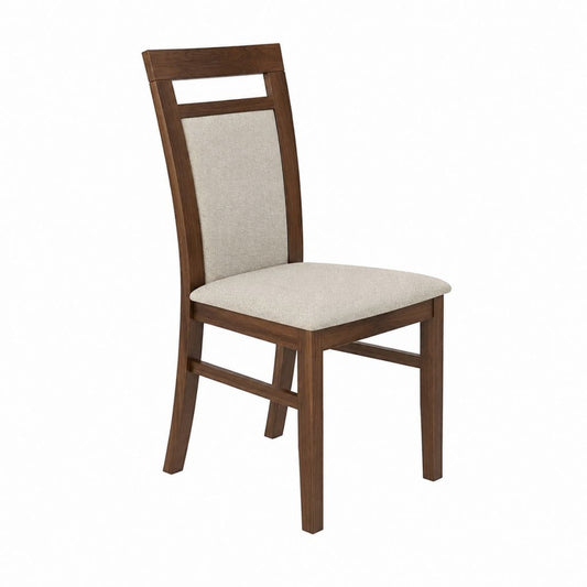 Chaise de salle à manger rectangulaire en bois massif brun avec assise rembourrée en polyester beige 45 x 55 x 100 cm