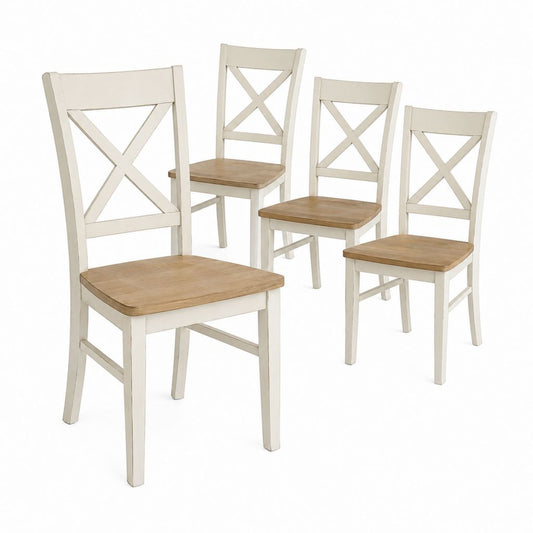Lot de 4 chaises de salle à manger blanc cassé et naturel en hévéa massif 43 x 48 x 95 cm