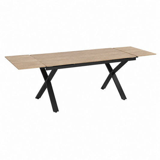 Table à manger extensible chêne clair et acier noir rectangulaire 160-220 x 90 x 76 cm