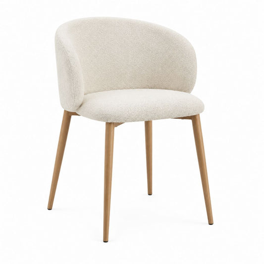 Chaise de salle à manger crème en polyester bouclette avec pieds en bois massif 56 x 60 x 79 cm