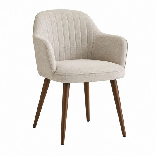 Chaise de salle à manger avec accoudoirs beige en polyester et pieds en bois d'hévéa 58 x 61 x 83 cm